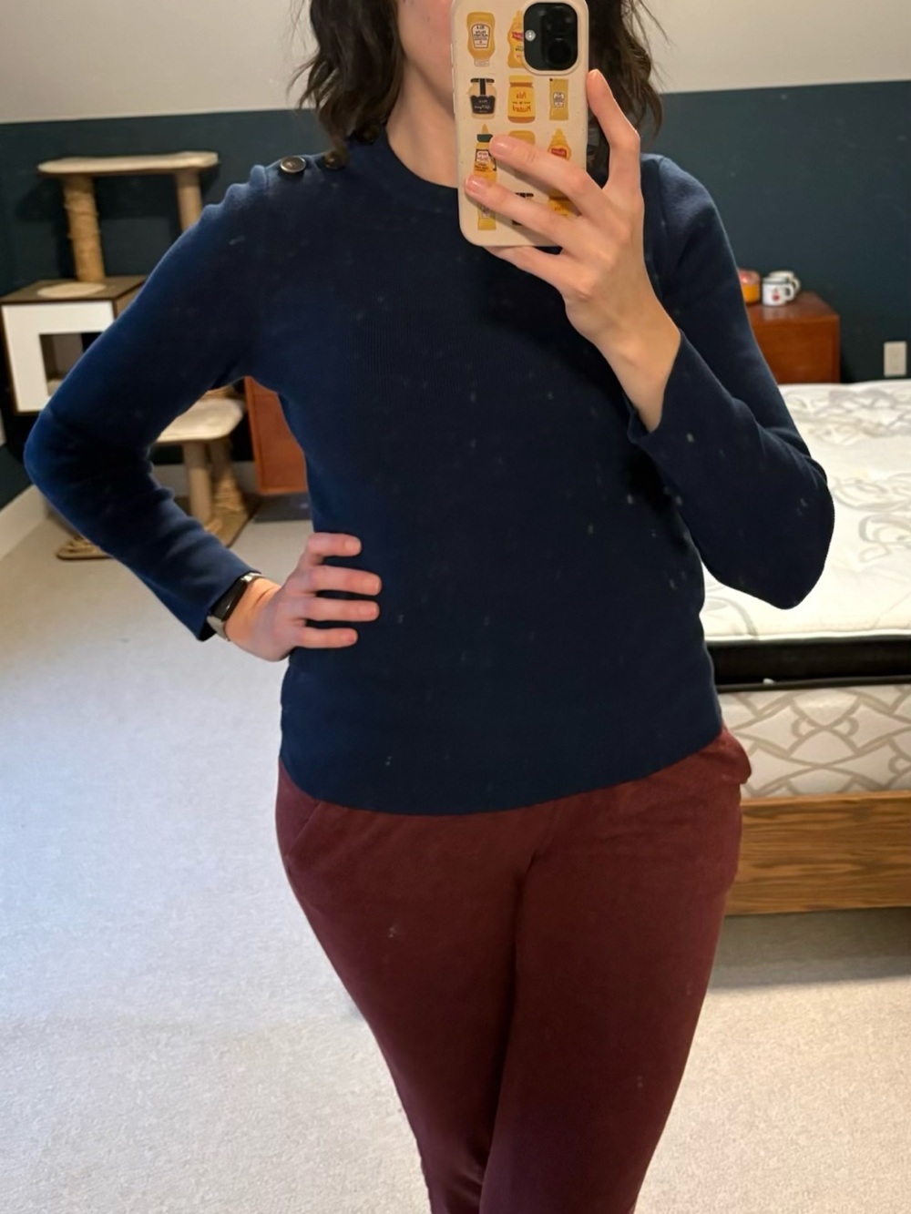 Sezane **Navy** Crewneck Sweater with Shoulder Buttons - Picture 6 of 9
